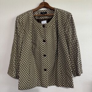 Talbots Blazer Jacket Woman's 22W Gold White Rattan Cane Long Sleeve Classic